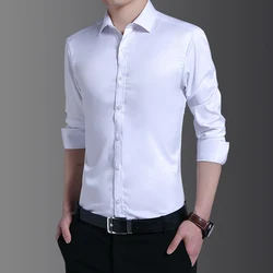 TRAF 2024 Four Seasons Men's New Fashion Fashion Solid Color Long Sleeve All Comfortable Slim Business Casual Shirt Shirt