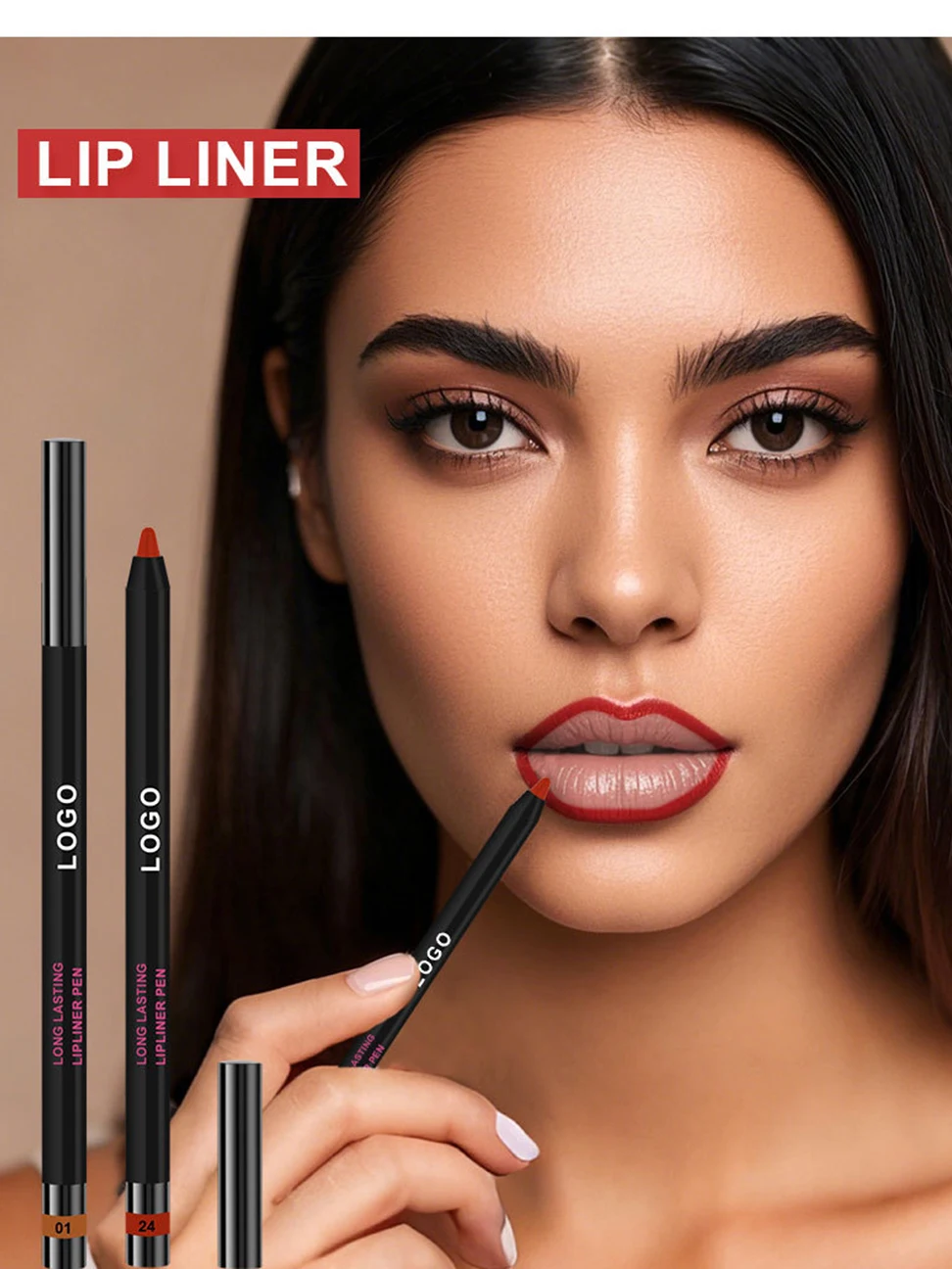 24-color Private Label Lip Liner Custom Logo Black Packaging High-pigmentation Foam-tip Lipliner Waterproof Lips Makeup Vegan