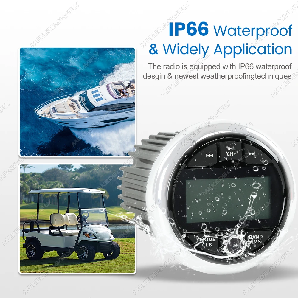 Boat Radio Waterproof Marine Stereo Source Media Player AM FM Receiver MP3 Play AUX USB EQ for Yacht Gauge ATV UTV RV Golf Cart