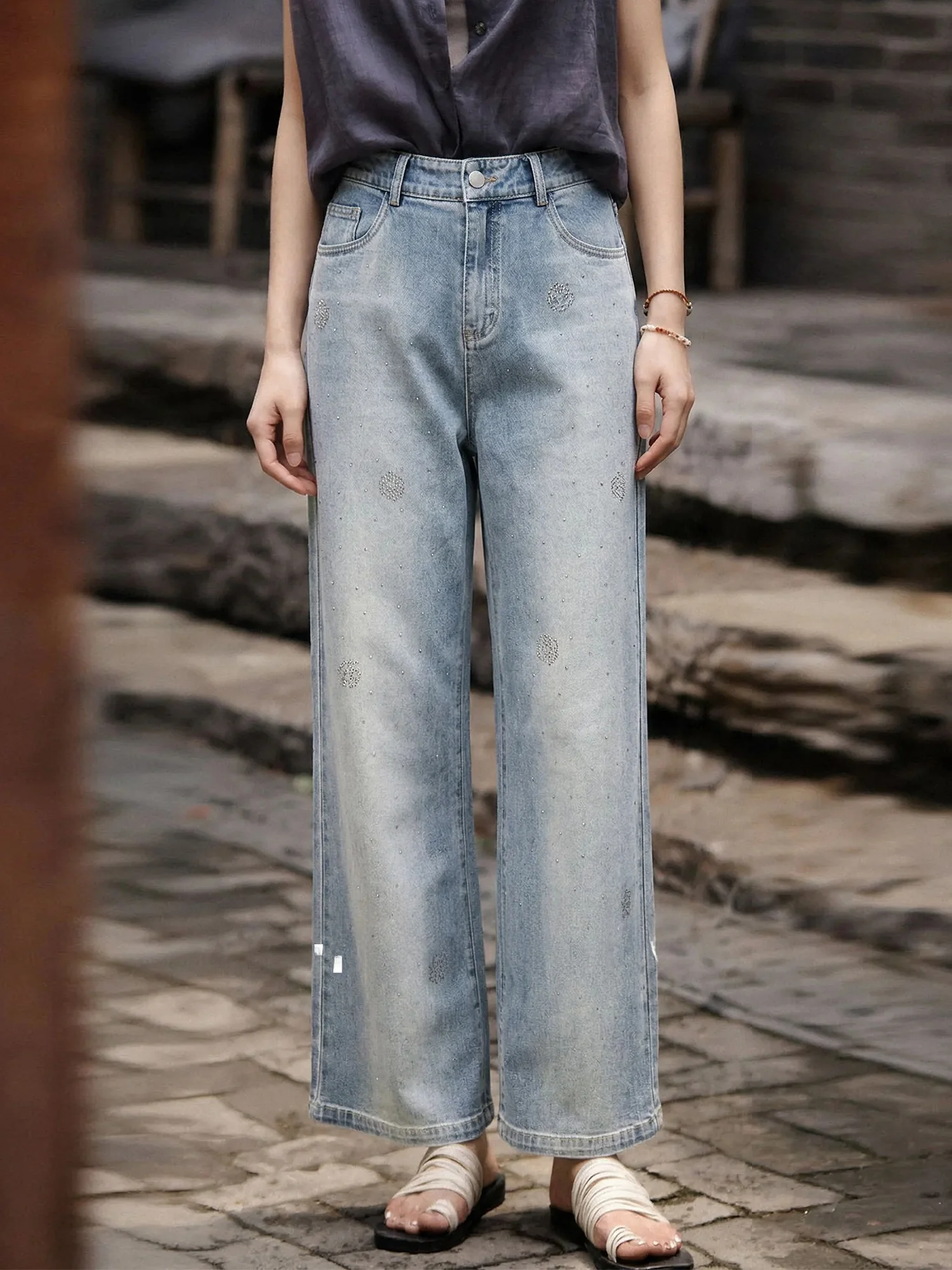 

High Waist Wide Leg Cotton Denim Jeans Women's Fashion Slimming Summer High Waist Flared Pants Casual Style Blue Color