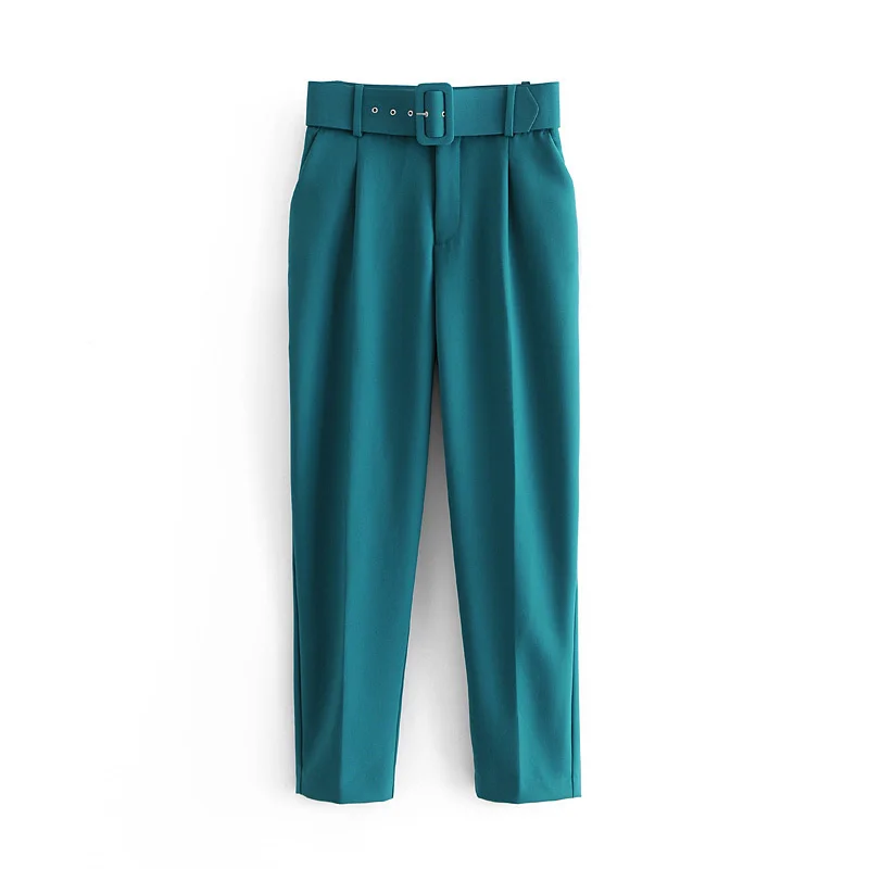 ECR Solid Straight Pencil Trousers For Women Gathered Waist Patchwork Belt Minimalist Loose Pants Female Fashion Clothing New