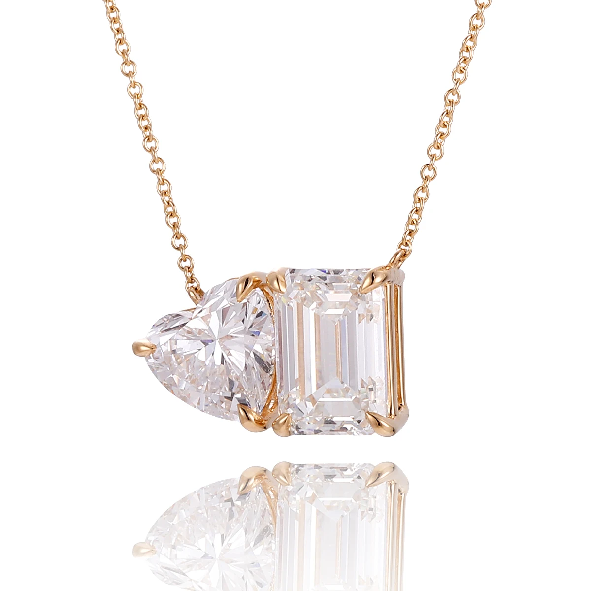 

Provence Emerald Cut 4CT Moissanite Necklace AU750 Two Stone Pendant for Women Prong Setting Heart Shape DIY Custom Pendants