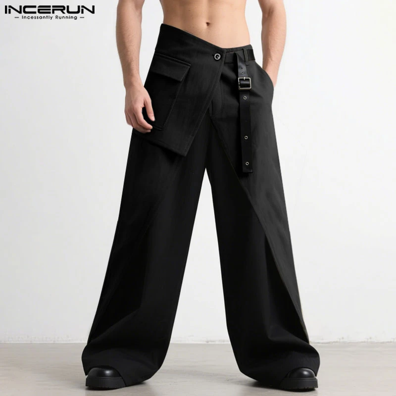 

INCERUN мужские брюки нестандартной формы в стиле пэчворк, джоггеры на пуговицах, свободные брюки, мужская уличная одежда, модные повседневные мужские длинные брюки с цветными блоками