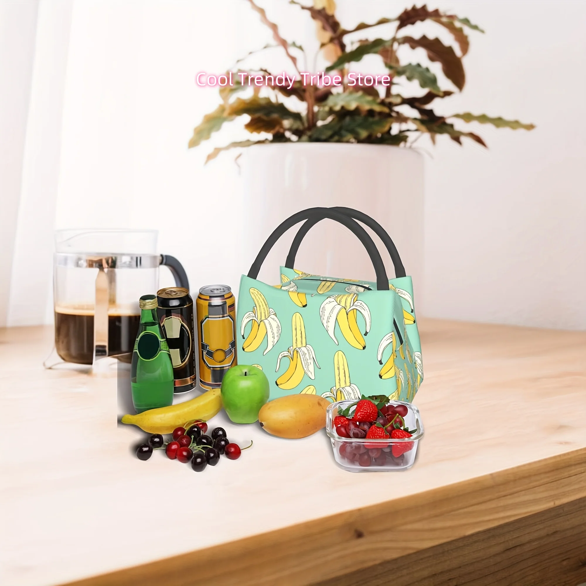Insulated Lunch Bags for Men And Women, Reusable Large Tote Bags with Thermal Sealing Zippers, Portable Lunch Boxes with Banana