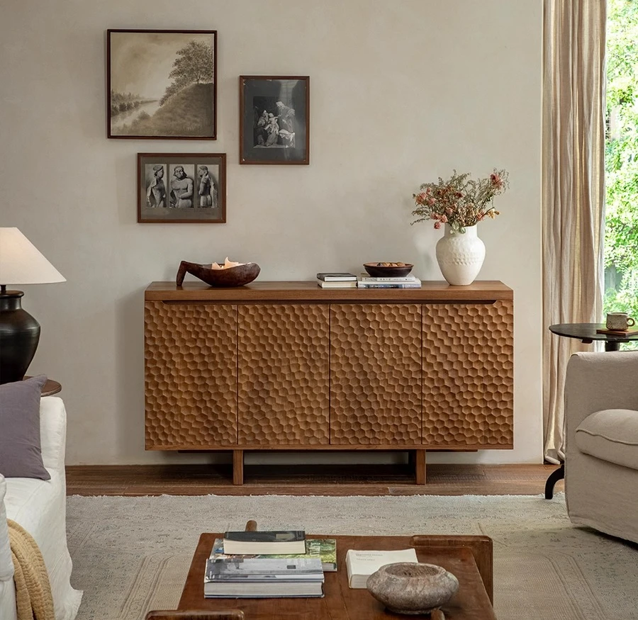 All solid wood living room against the wall storage locker water ripple