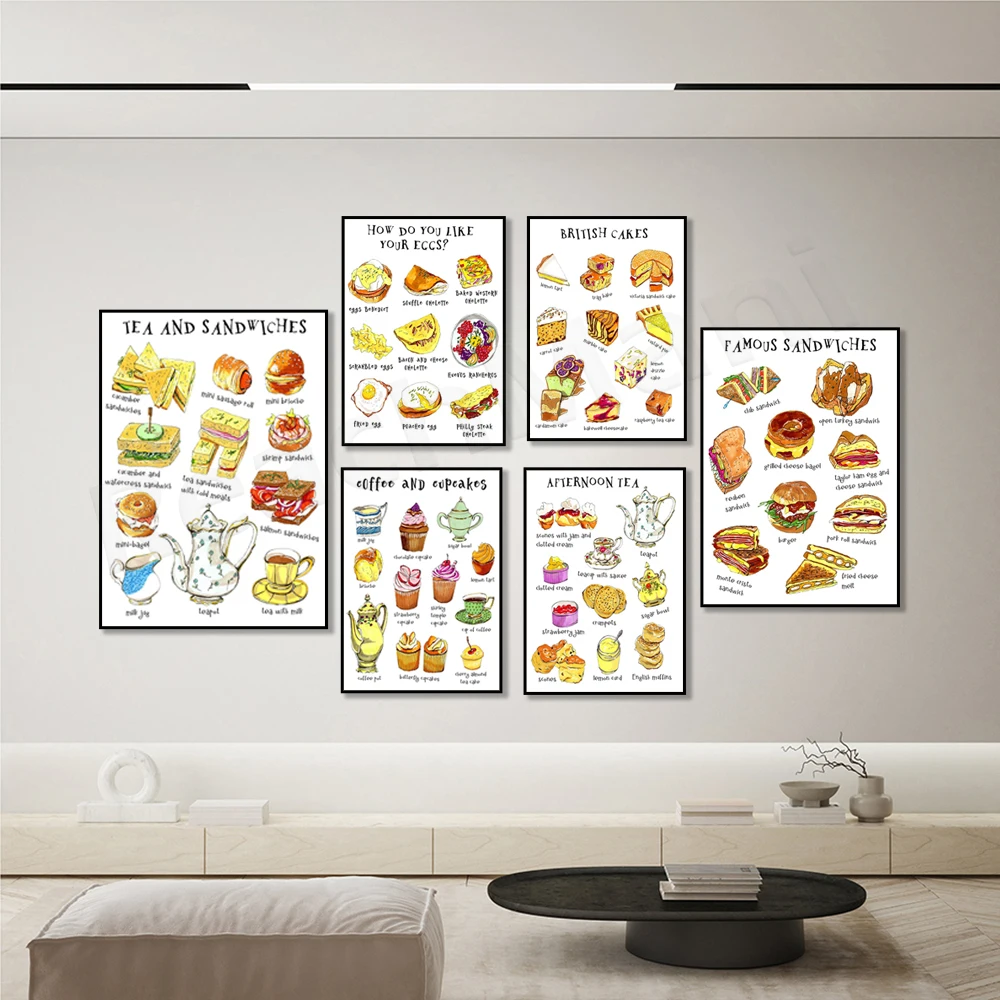 Southern soul food poster, coffee and cupcakes, sandwiches, english cakes, eggs, afternoon tea party, vegetable kitchen gifts