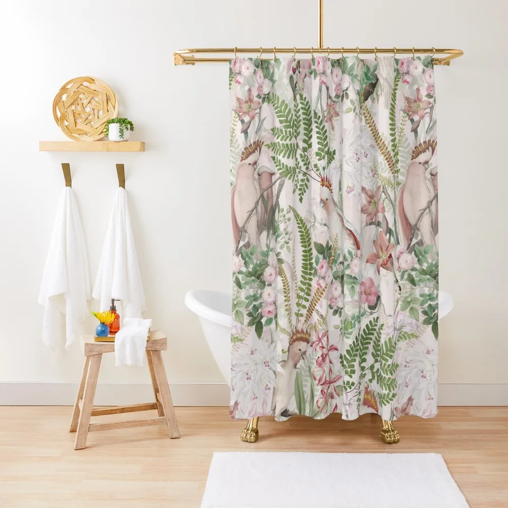 Vintage Cockatoo Jungle 1 Shower Curtain Bathroom Shower Bathroom Showers Anti-Mold Waterproof Shower Curtain