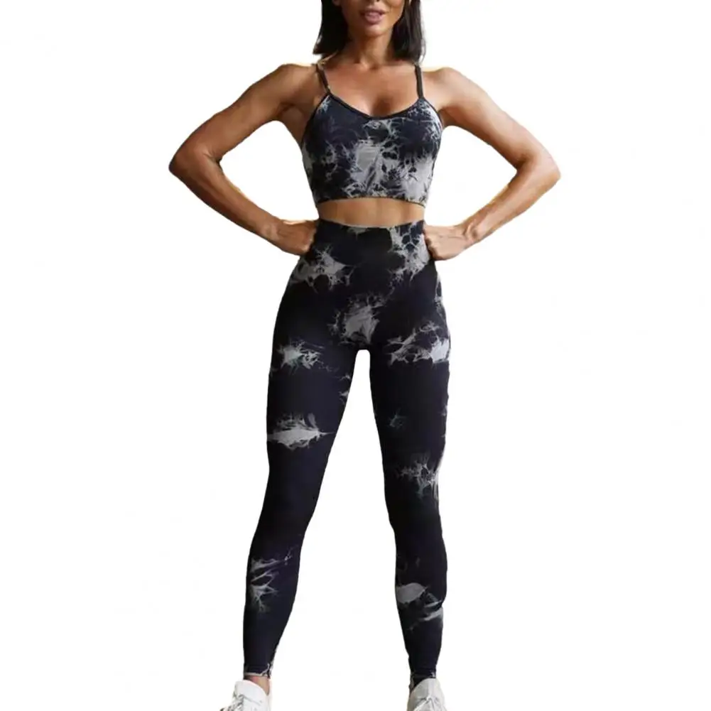 

Tie-dye Yoga Suit Elastic Tie-dye Yoga Suit Adjustable Strap Tie-dye Women's Vest Pants Set for Summer Sportswear Breathable