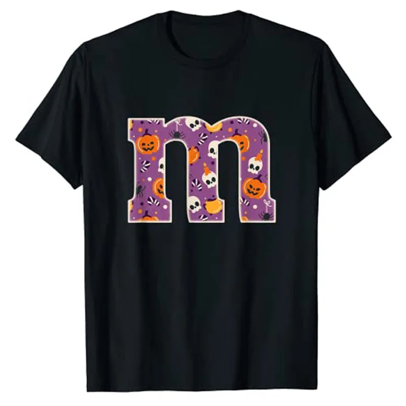 

Funny Letter M Chocolate Candy Halloween Team Groups Costume T-Shirt Gifts Graphic Tee Tops Women Clothing Short Sleeve Blouses