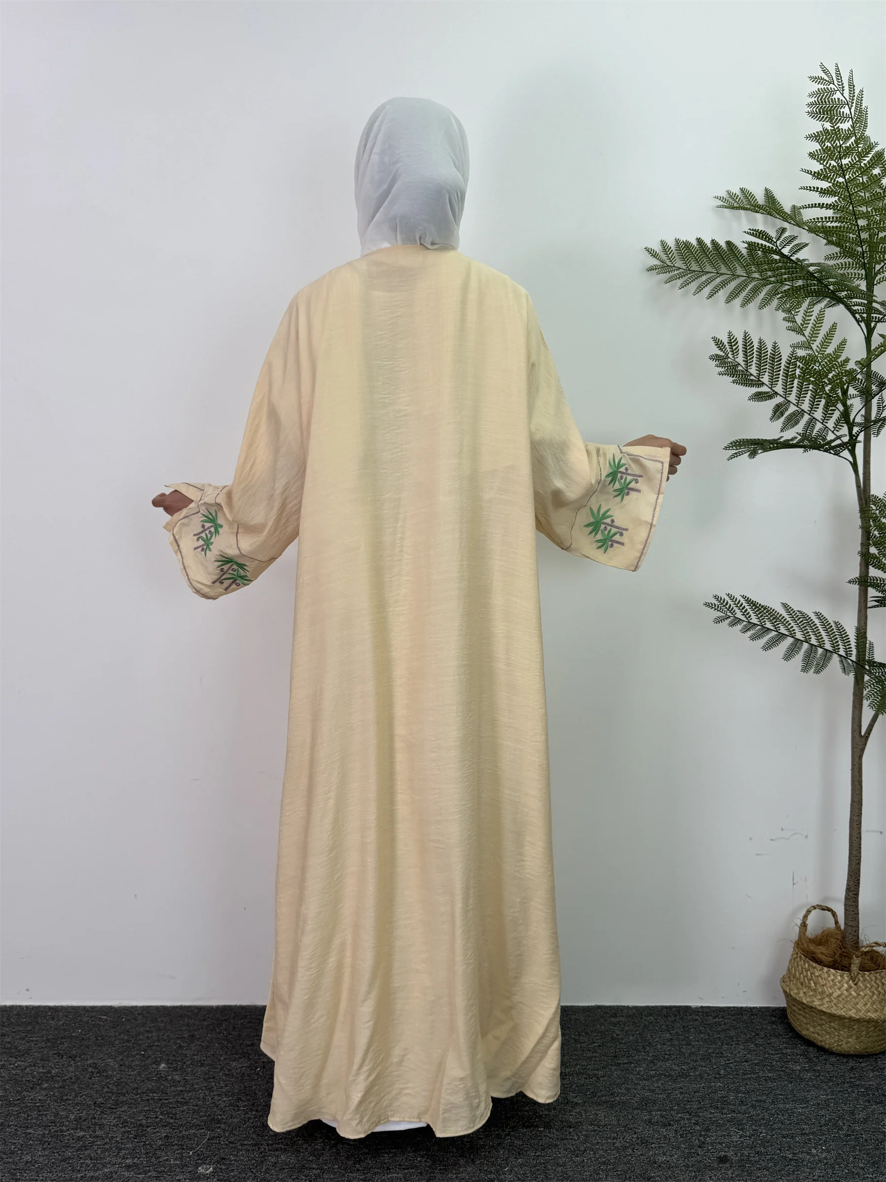 Muslim Embroidery Open Front Abaya Long Sleeve Cardigan Abayas Out Kaftans Women Jilbabs Maxi Inner Dress Women\'s Clothing