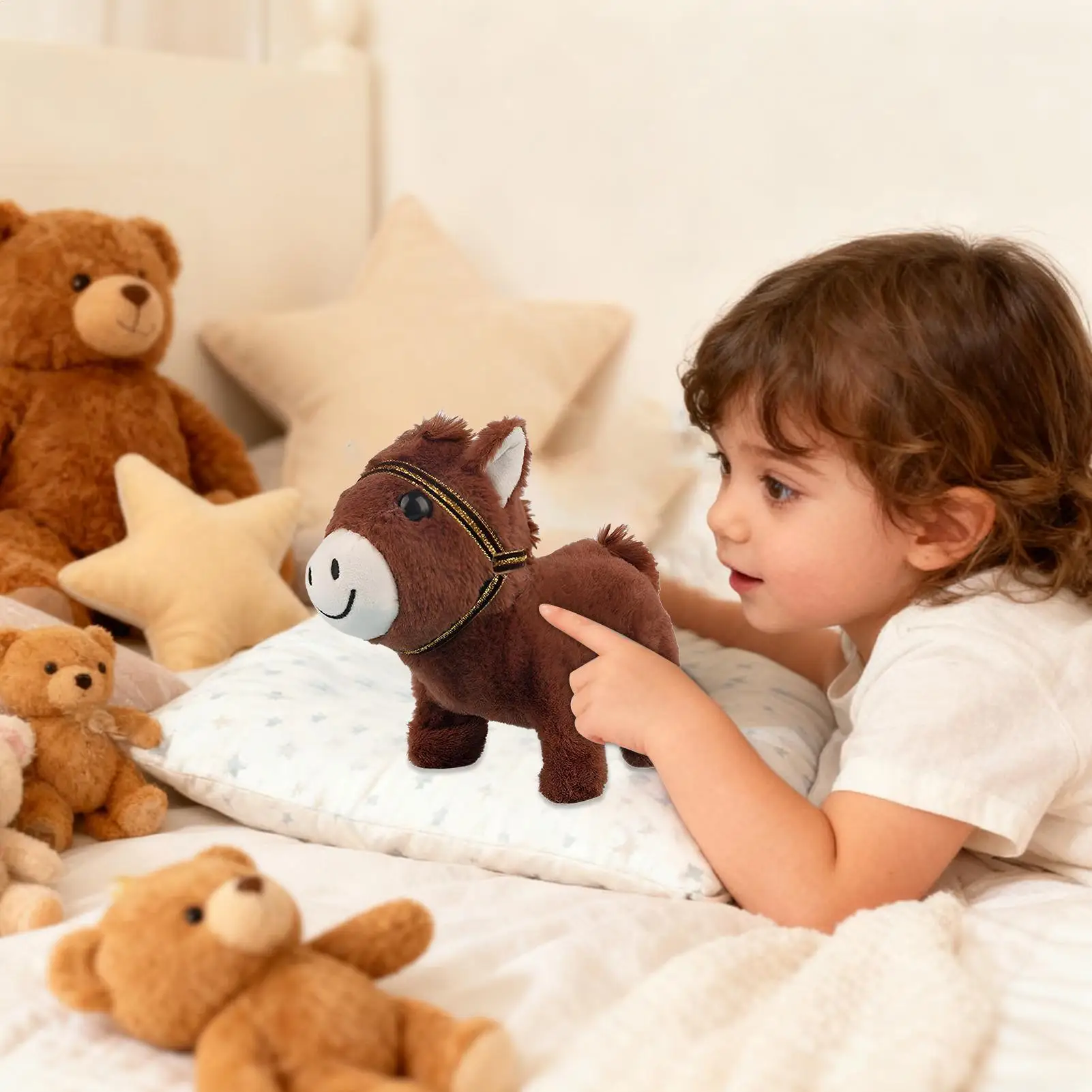 귀여운 봉제 인형 시뮬레이션 말 인터랙티브 어린이용 부드러운 동물 인형 전자 동반 장난감 어린이 선물 생일 상
