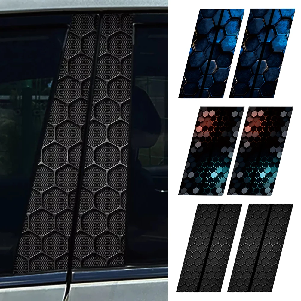 

2pcs For Honeycomb Car B-Pillar Waterproof Decal 50x25cm Car Door Post Sticker Center Column Decor Cover Scratch DIY PET Decals