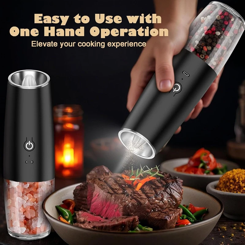 Electric Salt & Pepper Mill Set,Rechargeable Electric Salt Mill, Adjustable Coarseness, Automatic One-Handed Operation