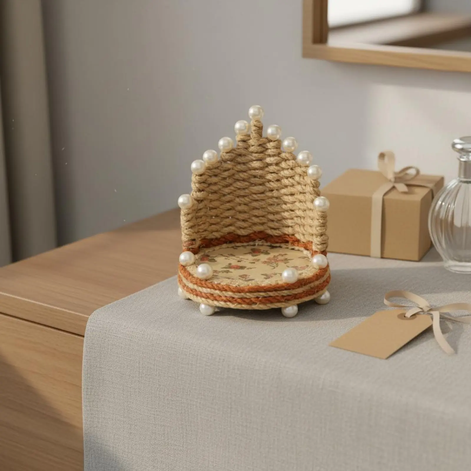 

Woven Rope Phone Stand Universal Compatibility Handmade Phone Chair Desktop Decoration European Design for Dressing Table