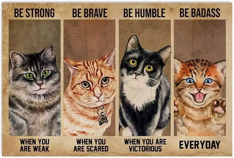 Metal tin Sign Plaque Cats Be Strong When You are Weak Be Brave Be Humble Be Badass Everyday Retro Metal Tin Sign Vintage Alumin