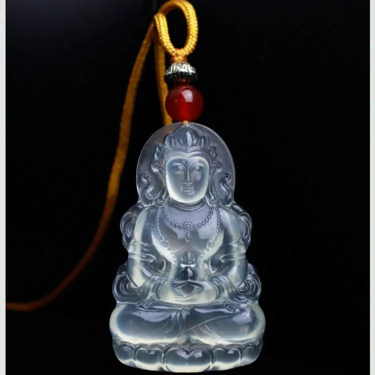 

Natural Agate Ice White Jade Pith Guanyin Bodhisattva Pendant Men's Simple and Versatile Pendant Jewelry