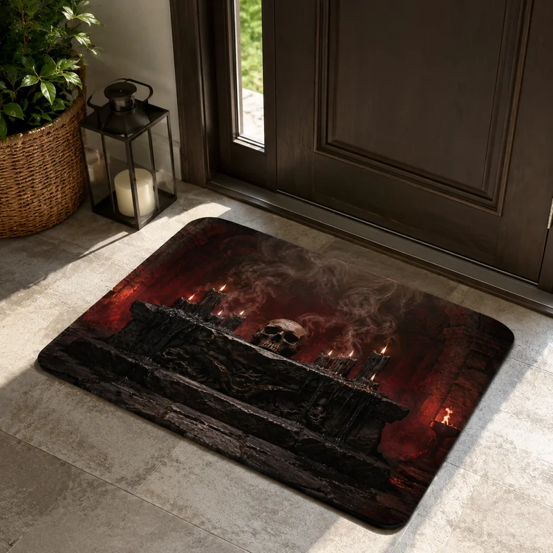 VIKAMA Gothic Skull Candle Doormat Soft Non Slip Halloween Entryway Rug Indoor Outdoor Home Decor