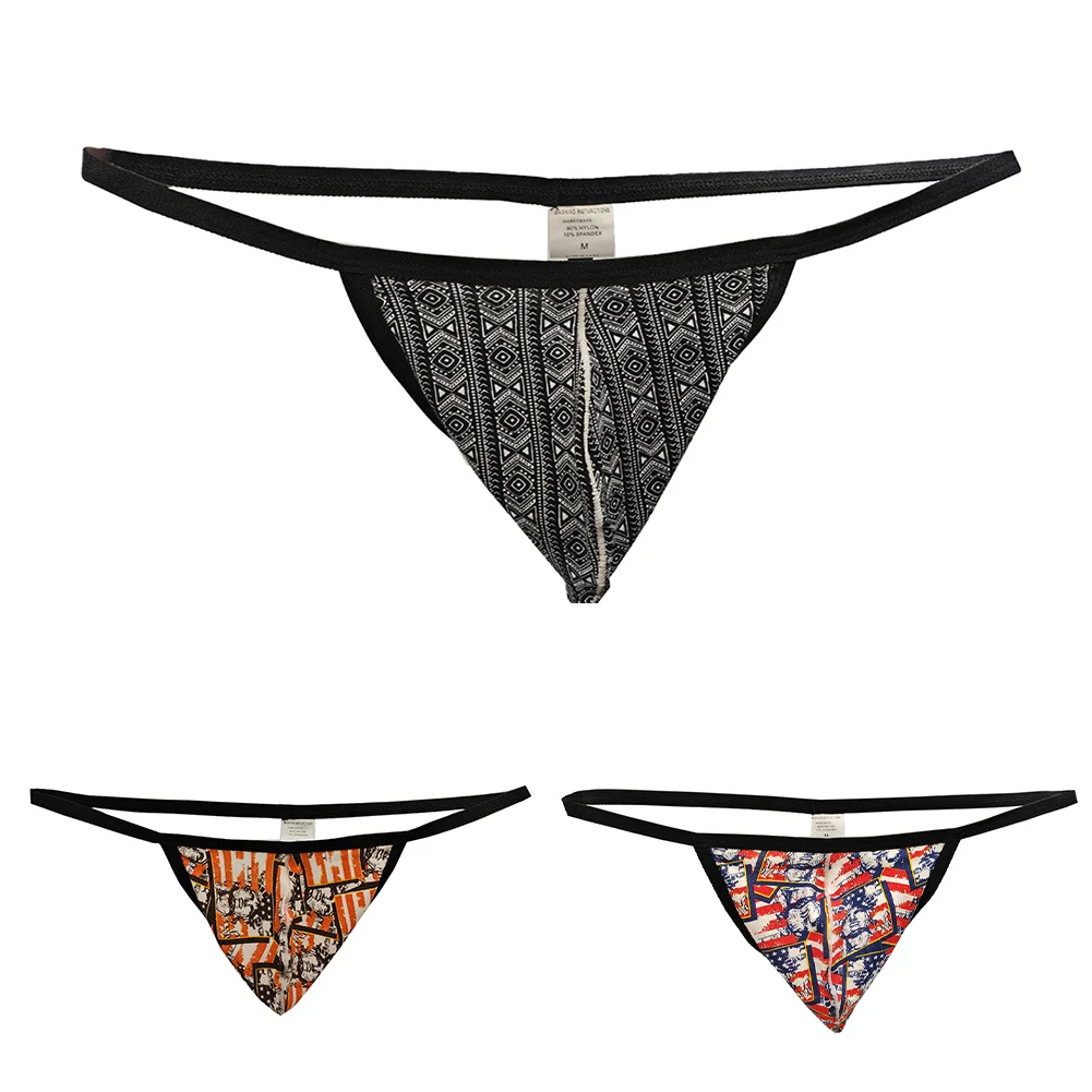 

Men's Sexy T-Back Printed Thong G-String Low Rise Cotton Exposed Underwear Sleep Bottoms Daily Knickers Male Lingerie Panties