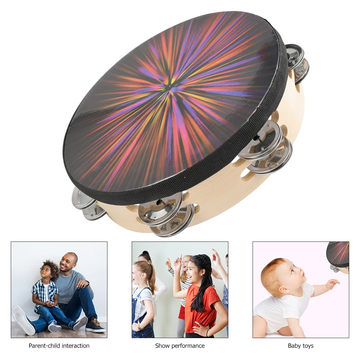 

Hand Tambourine Jingles Percussion Toy Handbell Drum Kids Toys Double Row Develop