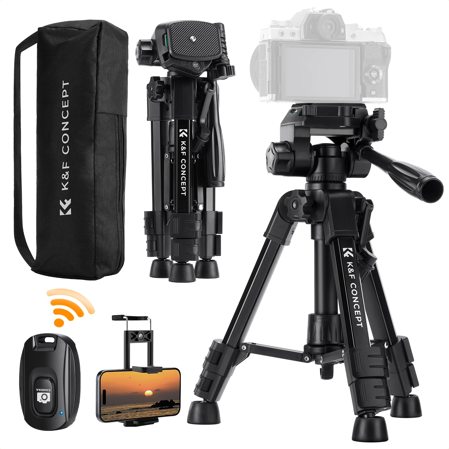 

K&F CONCEPT Mini Desk Tripod for Camera 25" Aluminum Tabletop Cellphone Video Tripods with Remote Control for DSLR Phone S233A0