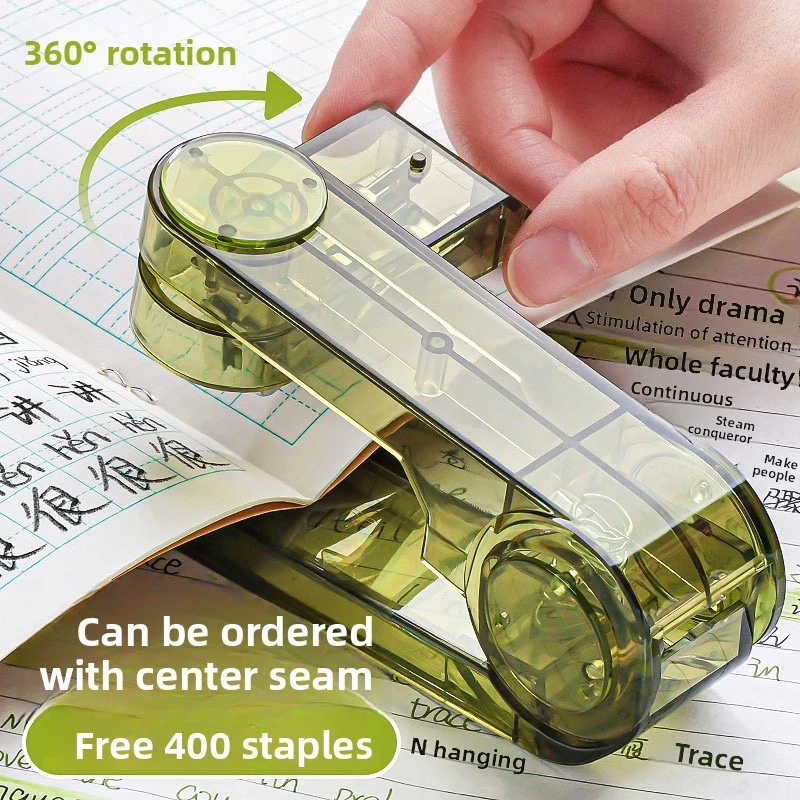 Rotatable 360° Stapler Transparent Mid-Seam Booklet Stapling Machine Duty Portable Stapler for Student Office Document Binding