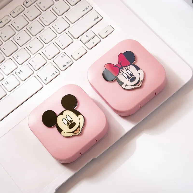 Disney Mickey Mouse Mini Contact Lens Case Minnie Eye Container with Mirror Couple Container Cover Beauty Lens Storage Box Gifts