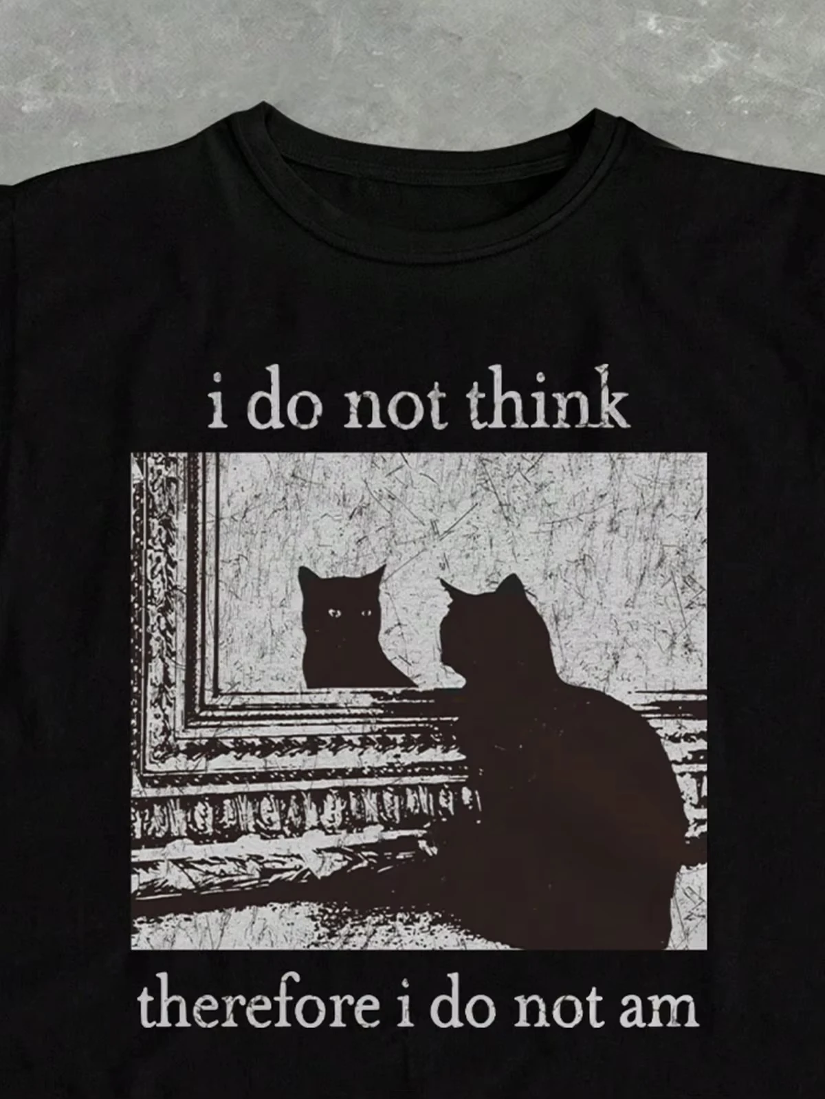 여성 및 남성용 I Do Not Think Therefore I Do Not Am Letter Cat Funny Meme 그래픽 프린트 라운드넥 티셔츠 여름 가을