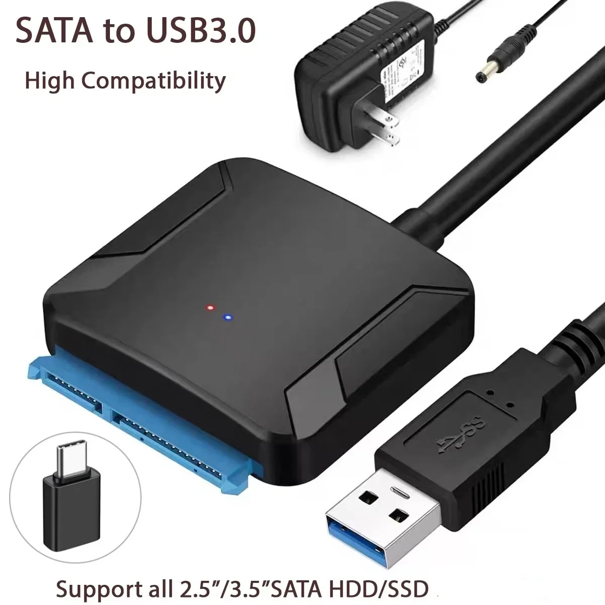 SATA to USB Hard Drive Cable, 5Gbps USB to Sata Cable Support UASP, Compatible with 2.5 3.5 Inch HDD/SSD Hard Drive Disk