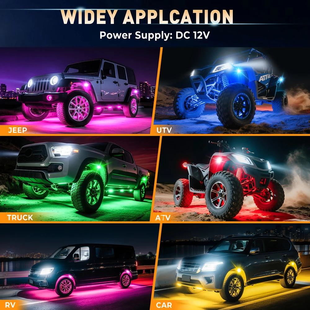 Underglow LED Car Lights Underbody Lamp Car RGB Ground Lighting App Control 12V Trail Rig Light Vehicle SUV Trucks Rock Lights