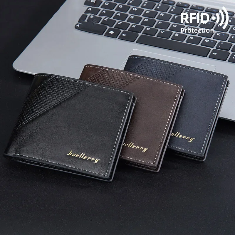 Nuovi uomini d'affari portafoglio sottile RFID antifurto due pieghe borsa corta moneta fermasoldi portafoglio corto multi porta carte Cartera Hombre