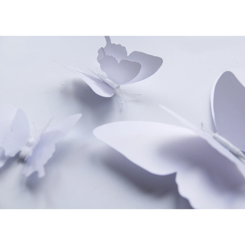 

12pcs 3D Stickers White Double Wing Pvc Butterfly Decals Removable Home Decor For Bedroom Living Room Wedding Christmas Party 3D