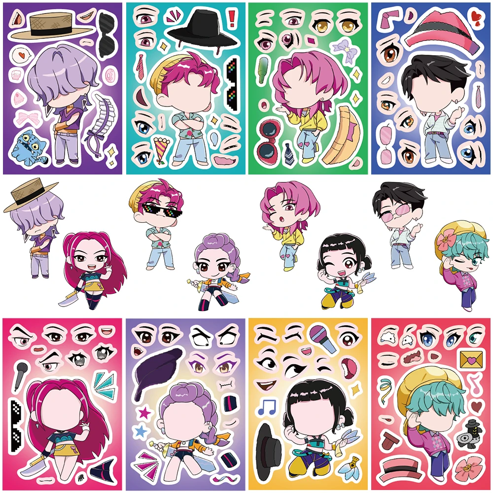 8PCS Cartoon kpop witch hunting group Sticker K-Pop Puzzle Creative Graffiti Reusable Coffee Bicycle Invitation Phone Sticker