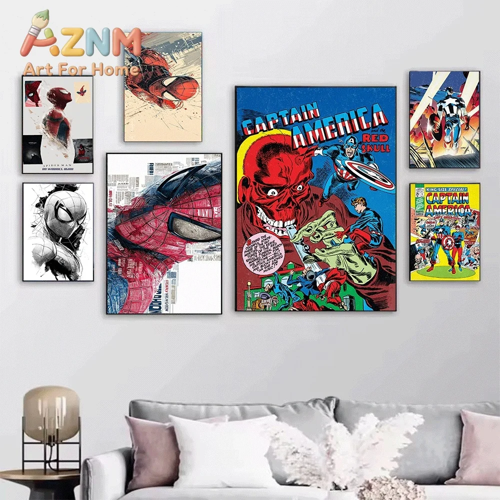 Captain America The Living Legend Vintage Comic Canvas Wall Art No Frame Canvas Painting Retro Marvel Superhero Poster Home Be