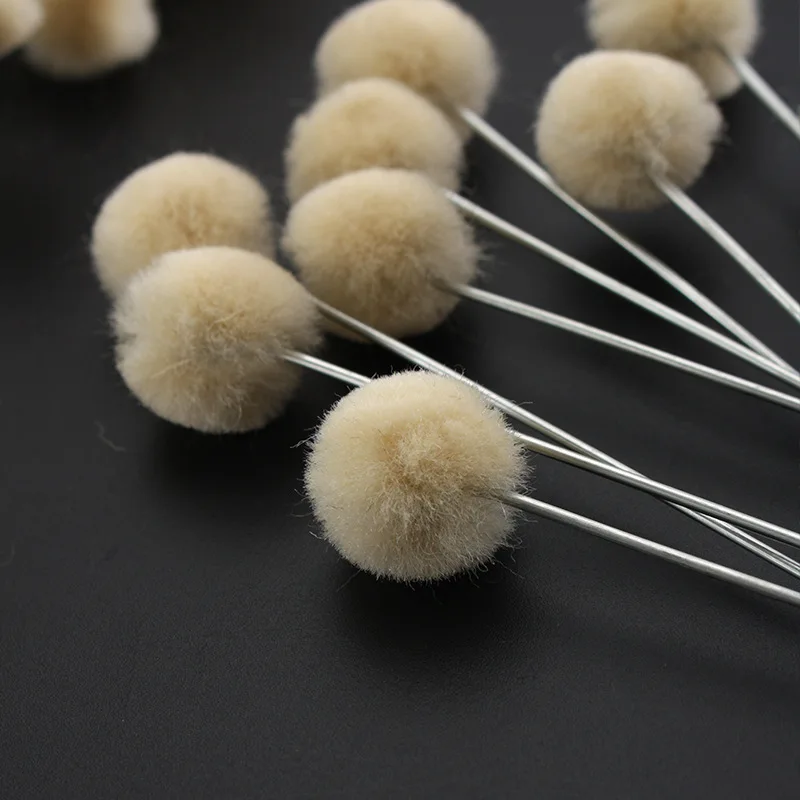 100pcs Wool Ball Brush DIY Daubers Assisted Dyeing Round Wools Brush With Metal Handle For Textile leather Leather Tool