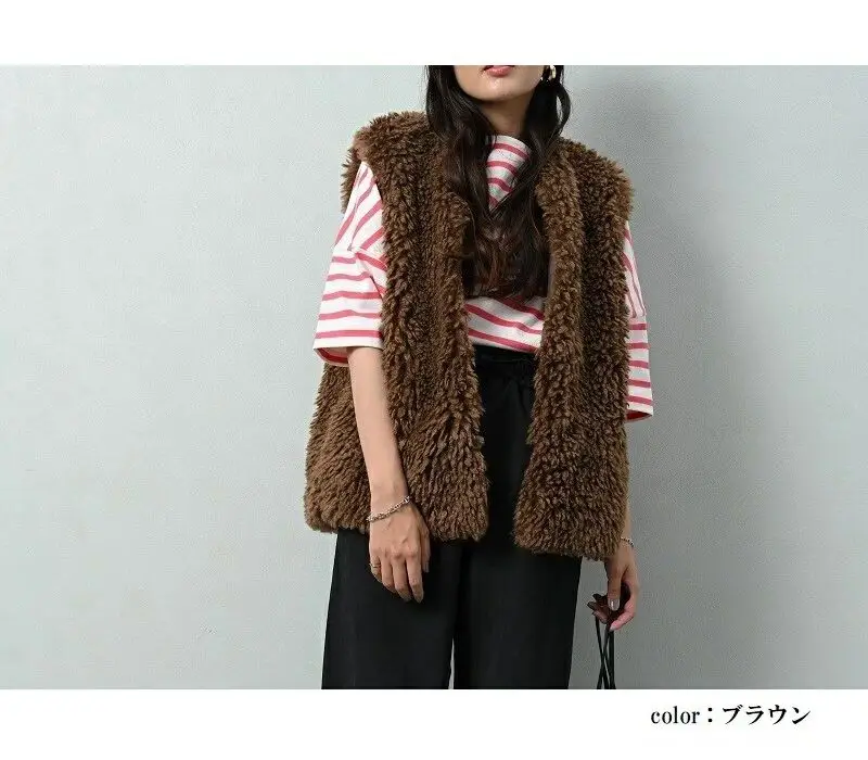 سترة من الفرو الصوفي العصرية من Ele متعددة الألوان من العلامة التجارية Amoment الفاخرة Jaet مستديرة بدون زر بطول منتظم