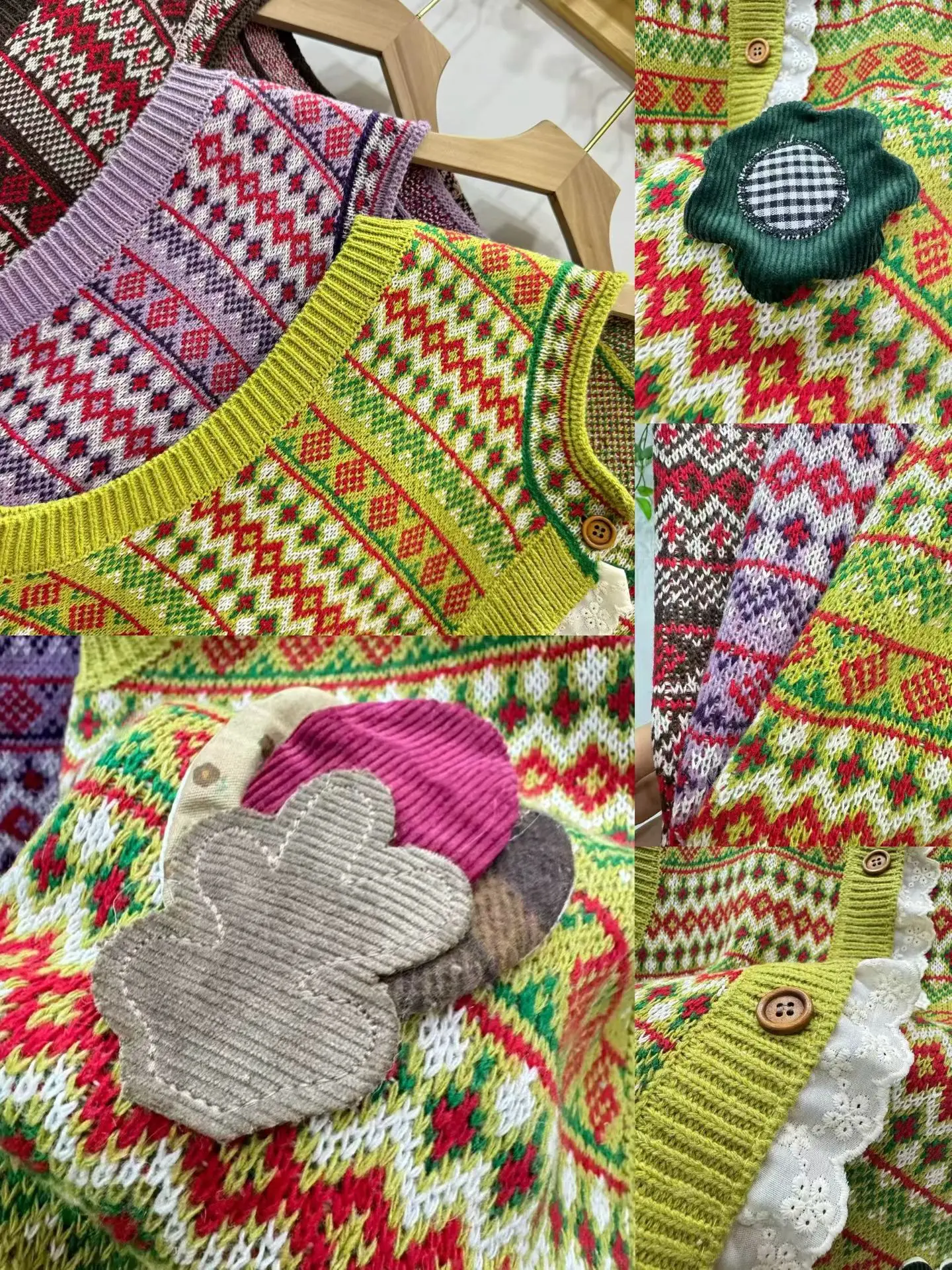 Retro Patchwork Knitted Lace Floral Print Loose Fit round Ne Vest Layering Faionable Top for Women Commute Sle Autumn C...