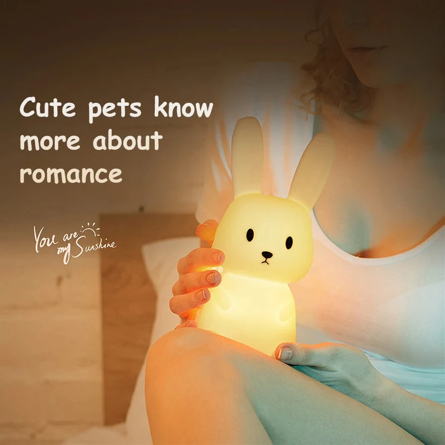 LED Night Light cute Rabbit Animal Cartoon Silicone Lamp Dimmable USB Rechargeable For Children kids bedroom gift Sleeping light