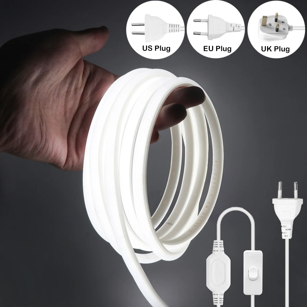 High Bright COB LED Strip Light EU UK 220V US 110V 288Leds/m Waterproof Silicone Neon Strip FOB LED Tape Bedroom Kitchen Lamp