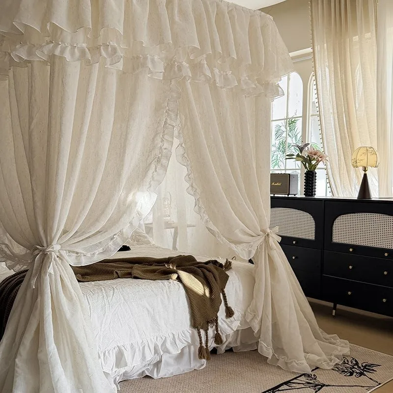 Simple household mosquito-proof cotton and linen track court wind mosquito net 1.5m 1.8m
