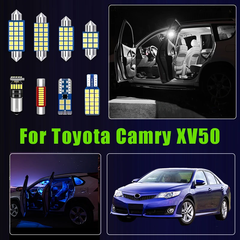 For Toyota Camry 50 XV50 2012 2013 2014 2015 2016 2017 7pcs Car LED Bulbs Interior Reading Lamp Vanity Mirror Light Accessories