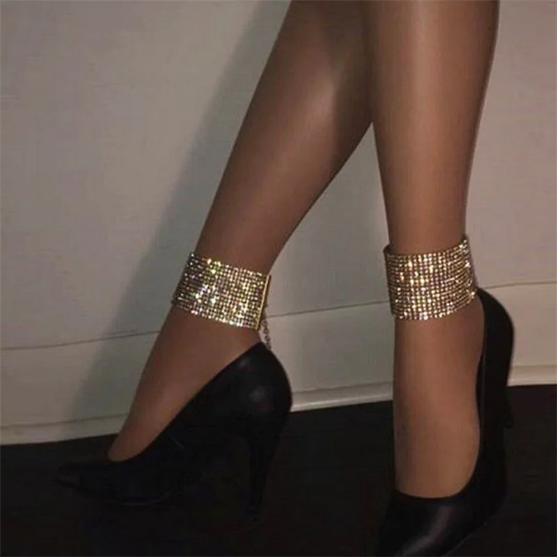 Fashion Silver Color Stretchy  Rows Bracelet Anklets For Women Ankle Chain Rhinestones Foot Jewelry Crystal Bracelet For Party