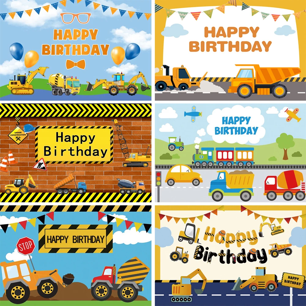 

Excavator Truck Engineering Team Photo Background Photo Boy Birthday Party Building Decoration Photography Props And Supplies