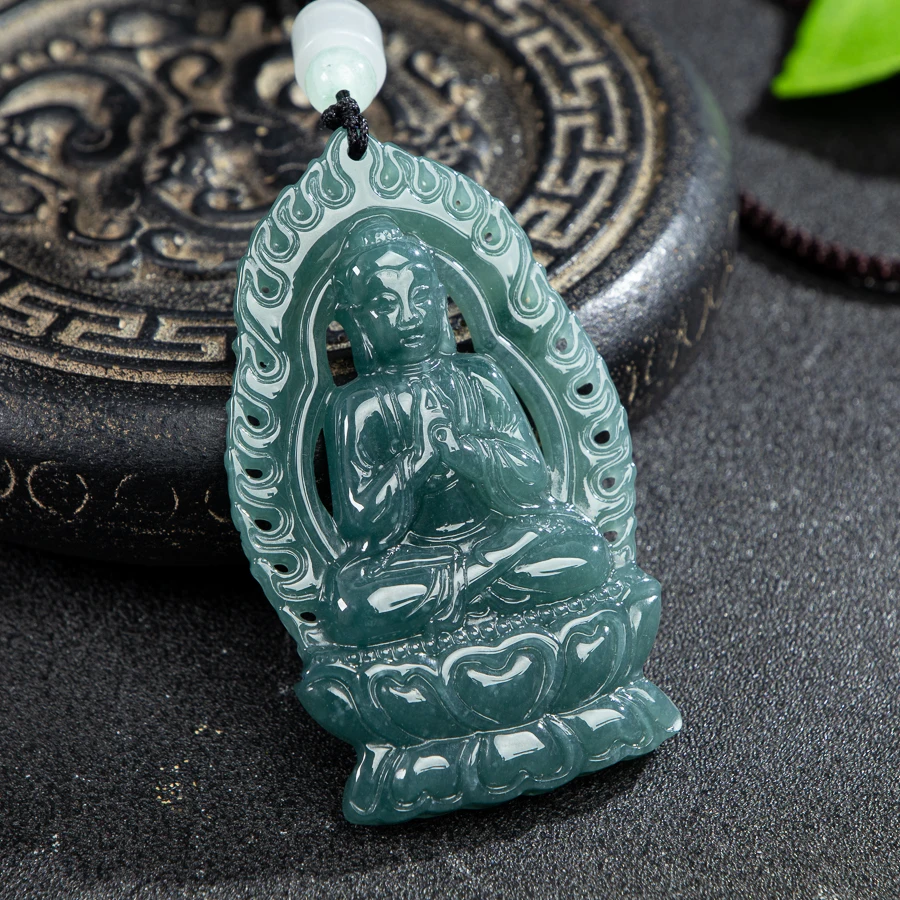 

TIMESWIND Натуральное нефритовое синее мужское ожерелье трапециевидной формы Three-d Darirulai с благословением Будды и сертификатом