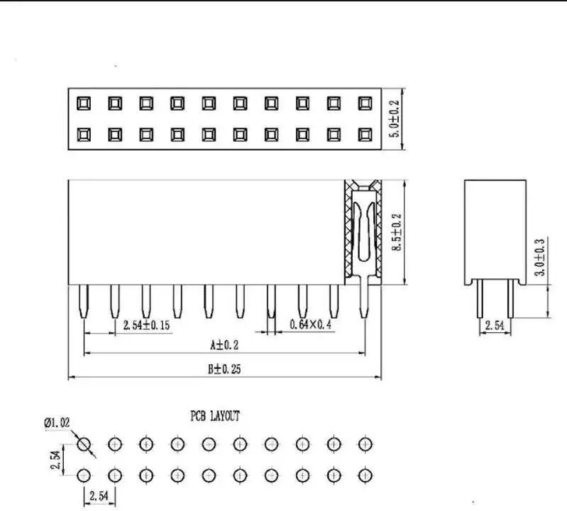 10~20 Stück Doppelreihige Buchsenleiste 2,54 mm Rastermaß 2*2P/3/4/5/7/8/16/10/20/40P Pin-Steckverbinder – Detail 1