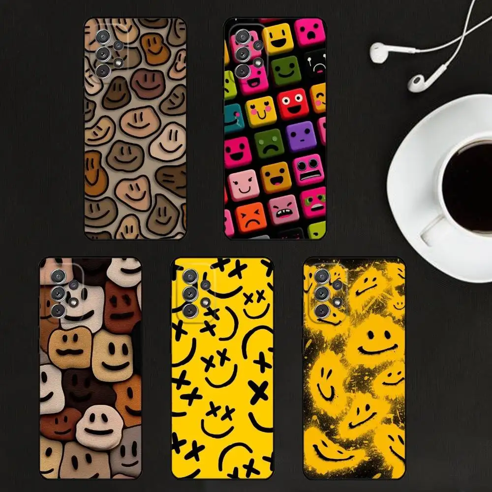 

Cartoon Doodle Fun smiling face Phone Case For Samsung S25,S24,S21,S22,S23,S30,Ultra,S20,Plus,Soft Silicone Black Cover