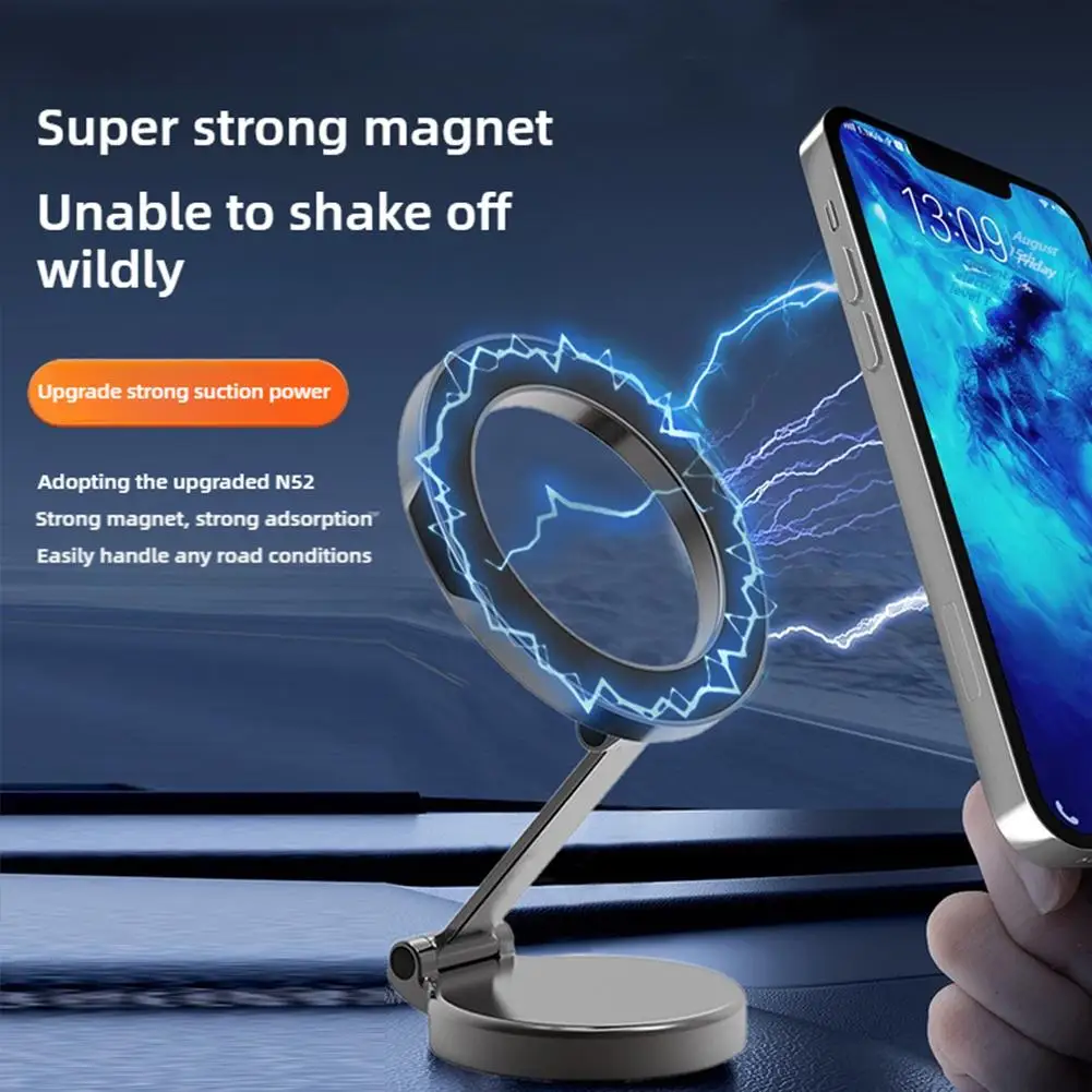 Universal Zinc Alloy Folding Magnetic Car Compact Paste Type Cell Phone Holder For MagSafe 360° Adjustable Magnetic Car Mount