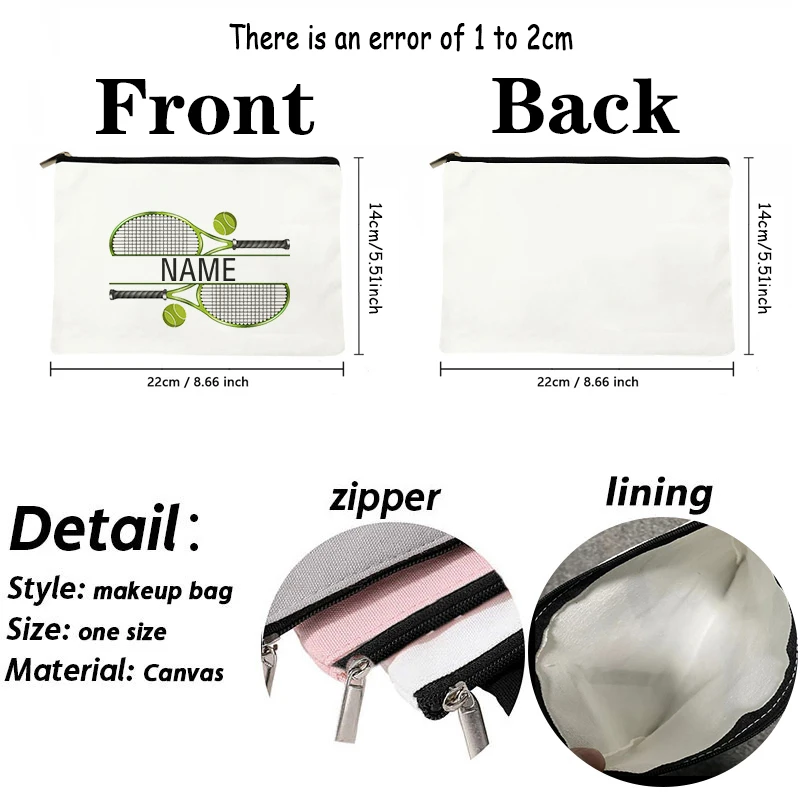 Personalized Tennis Bag Custom Name Makeup Bag Gift for Tennis Lover Cosmetic Case Coach Gifts Purse Tennis Player Gift