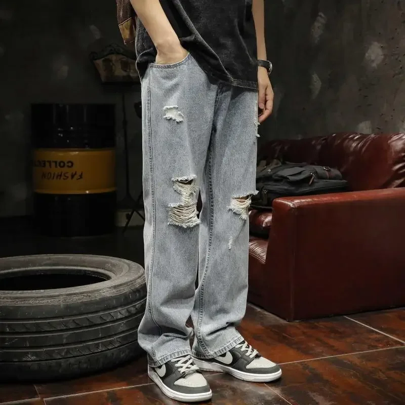 

With Pockets Man Cowboy Pants Cheap High Trousers Quality 90s Streetwear Stacked Y2k Vintage Japanese Street Style Jeans for Men