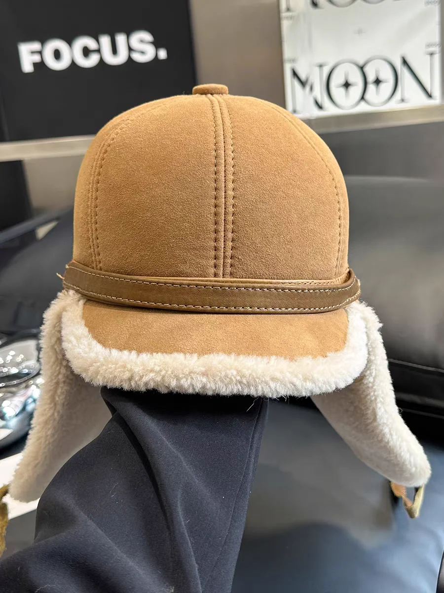 قبعة شتوية من الجلد للرجال مع غطاء للأذنين مبطن بالفرو من مزيج الصوف قبعة طيار روسية مع حماية للأذن نمط بيسبول دافئ #1