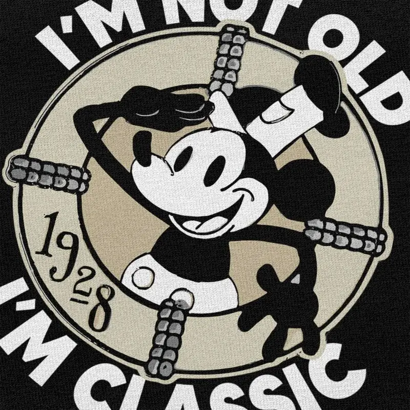 Mickey Mouse Steamboat Willie Tshirt Men Short Sleeved Graphic T Shirt Stylish T-shirt Fitted Pure Cotton Tee Merch